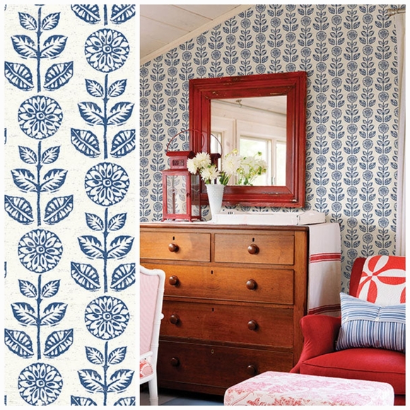 Wallpaper Dolly Navy Floral Farmhouse